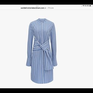 Victoria Beckham Tie Waist Shirtdress in blue and white stripe